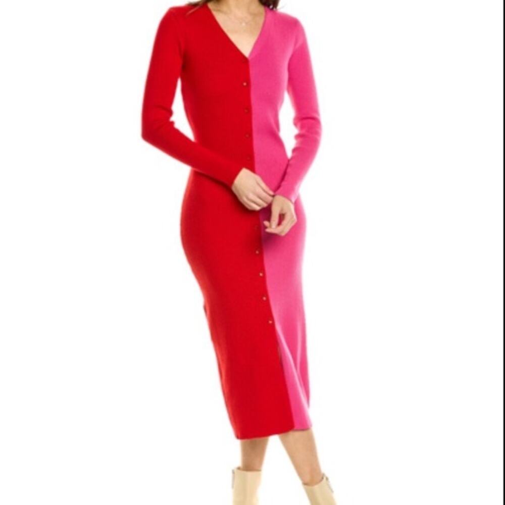 Nanette Lepore Color Block Red and Pink Sweater Dress